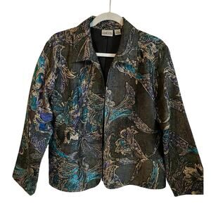Chico's 100% Silk Jacket Blazer Paisley Open Front Lined Sz L Boho Artsy Chic